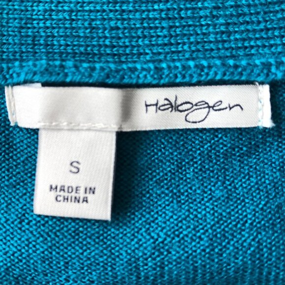 Halogen 100% Wool Knit Cardigan Teal Blue Size S - Picture 7 of 8